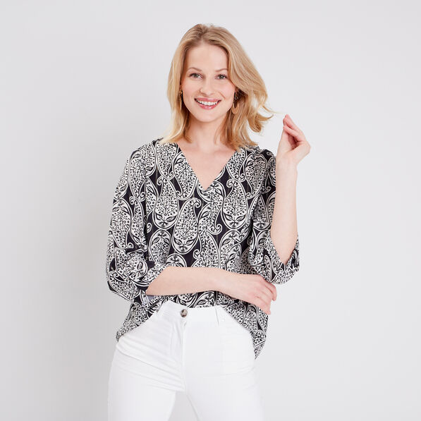 Blouse manches 3/4 noir femme