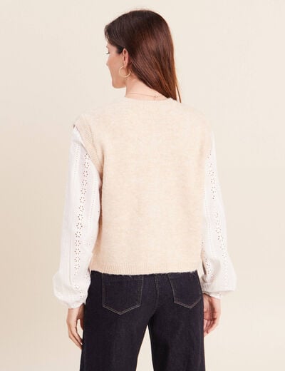Gilet bi-mati&egrave;re col rond ivoire femme