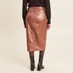 Jupe midi droite enduite couleur cuivre femme