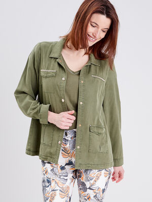 Veste droite boutonnee vert kaki femme