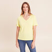 T-shirt col v manches courtes jaune clair femme