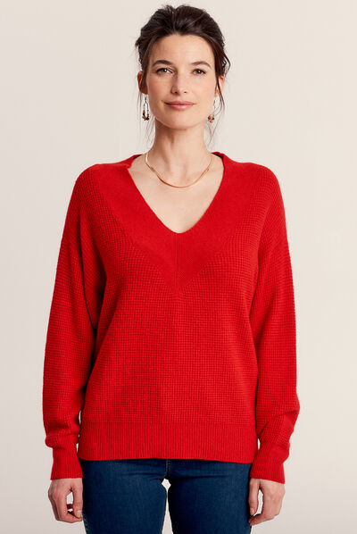 Pull manches longues rouge femme