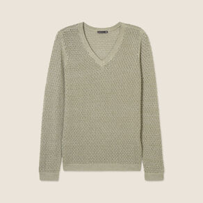 Pull manches longues col en V vert clair femme