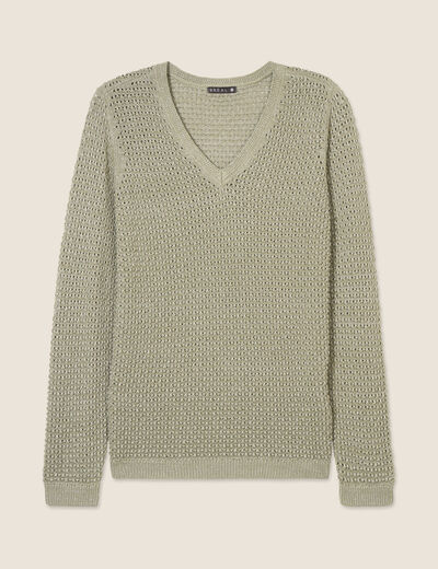 Pull manches longues col en V vert clair femme