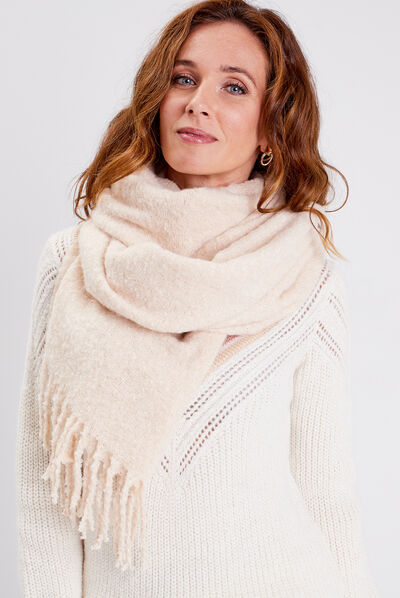 Écharpe à franges creme femme