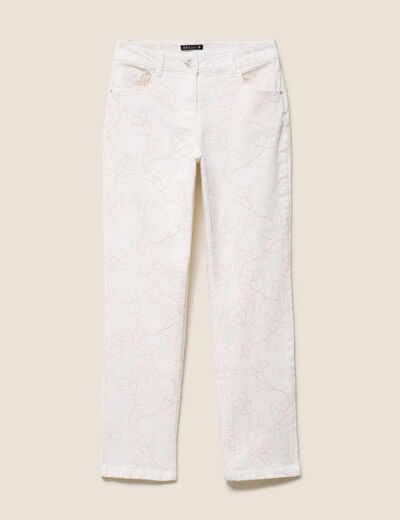 Jean coupe droite 7/8&egrave;me taille bascul&eacute;e blanc femme