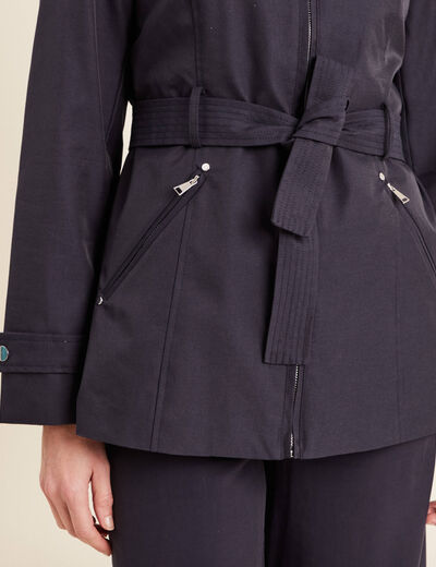 Parka droite ceinturée bleu foncé femme