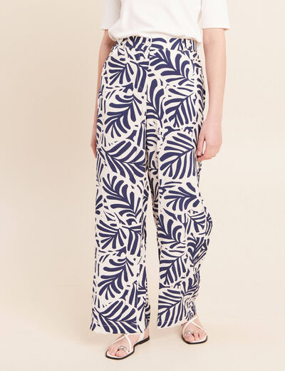 Pantalon fluide taille haute blanc femme