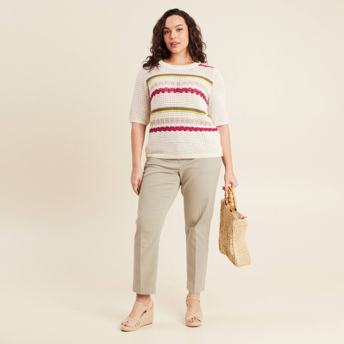 Pull dentelle col bateau multicolore femme