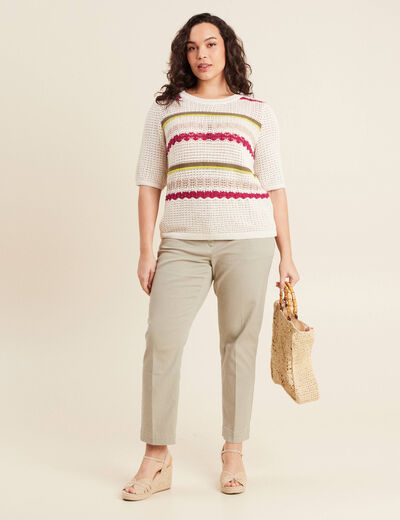 Pull dentelle col bateau multicolore femme