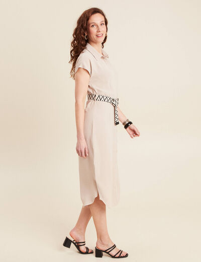 Robe chemise droite ceinturée sable femme