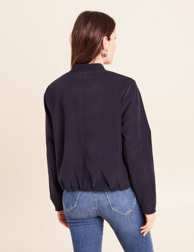 Bomber manches longues en velours doubl&eacute; bleu fonc&eacute; femme