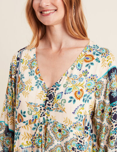 Robe évasée fluide manches 3/4 bleu femme