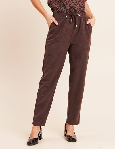 Jogging aspect daim marron fonc&eacute; femme