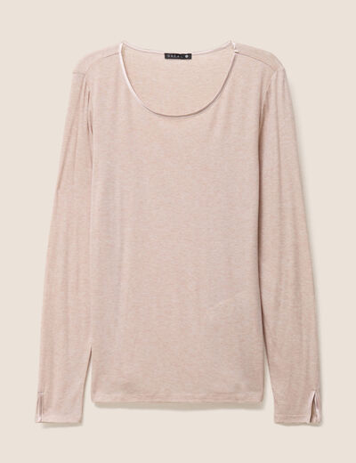 T-shirt ajust&eacute; manches longues beige femme