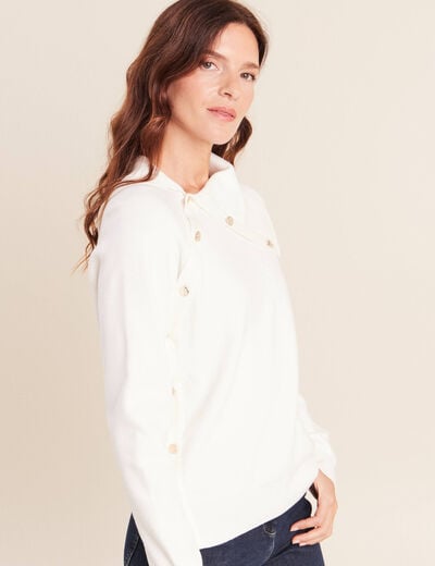 Pull droit col montant manches longues ecru femme