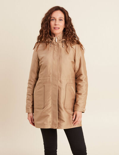 Parka cintr&eacute;e 4 en 1 avec capuche sable femme