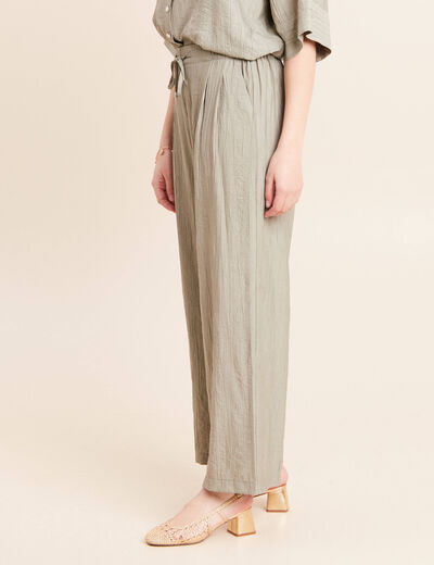 Pantalon fluide taille haute vert clair femme