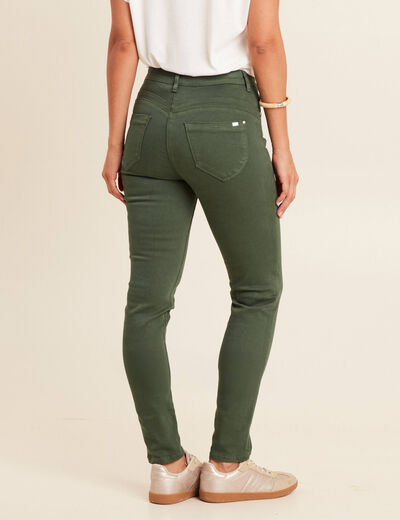 Jean magique L'Unique coupe ajust&eacute;e vert bouteille femme