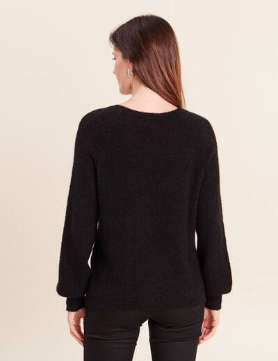 Pull col rond manches longues noir femme