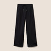 Pantalon large taille haute aspect lin noir femme