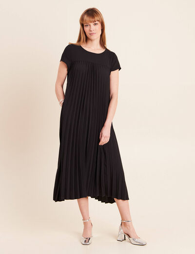 Robe longue &eacute;vas&eacute;e manches courtes noir femme
