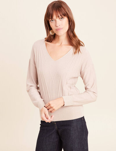 Pull col v manches longues brillant couleur or femme