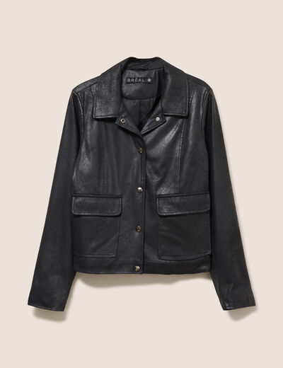 Veste courte droite aspect daim noir femme
