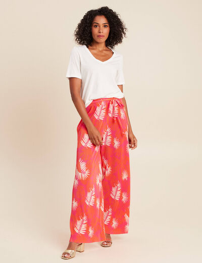 Pantalon coupe large taille haute pliss&eacute; rouge femme