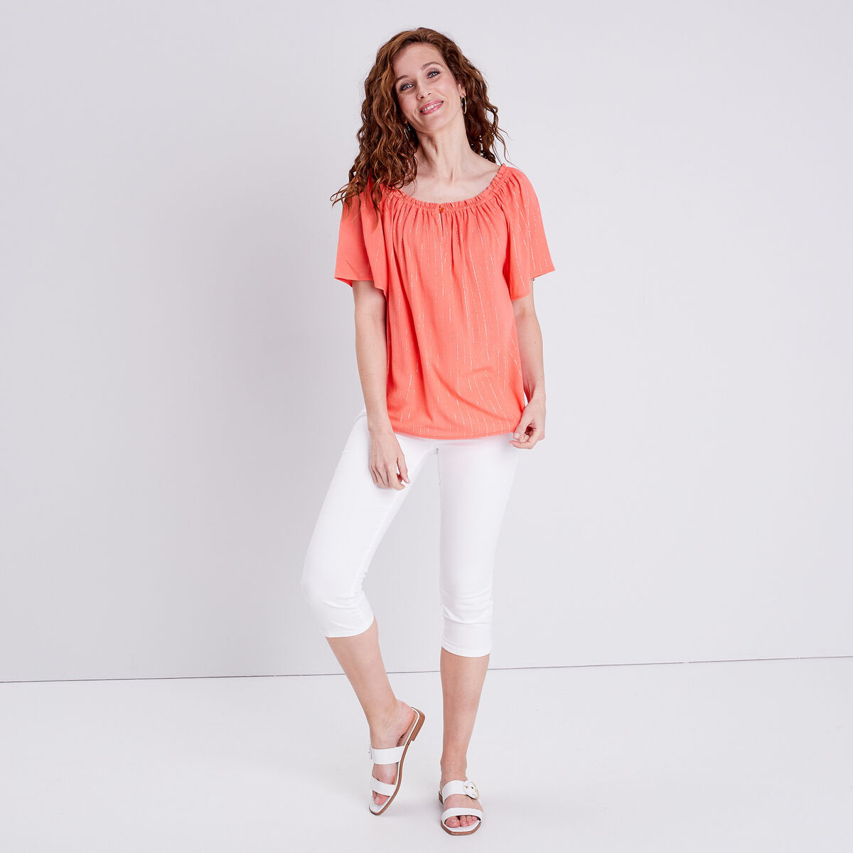 Blouse manches courtes orange clair femme