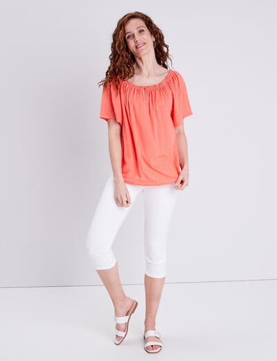 Blouse manches courtes orange clair femme