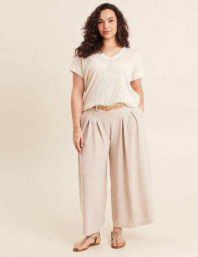 Pantalon jupe-culotte large gris clair femme