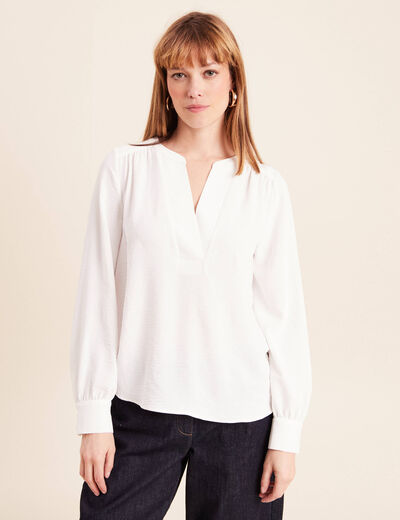 Blouse fluide col v manches longues ecru femme