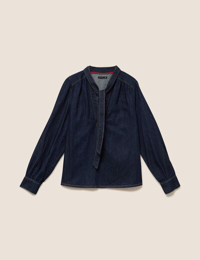Blouse denim col &agrave; nouer denim brut femme