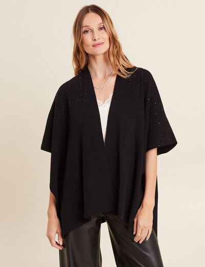 Poncho mi-long avec strass noir femme