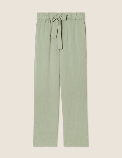 Pantalon flou droit 7/8ème vert clair femme
