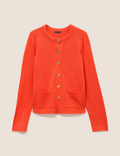 Gilet droit long &agrave; manches longues orange fonc&eacute; femme