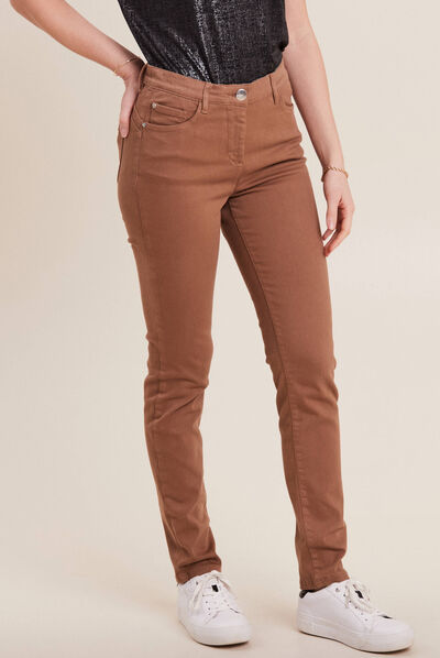 Jean magique ajusté taille standard marron femme
