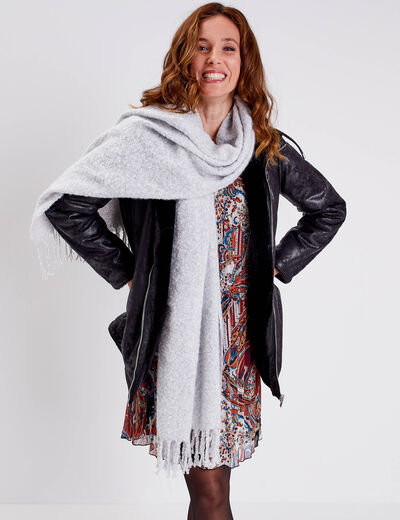 Écharpe à franges gris clair femme