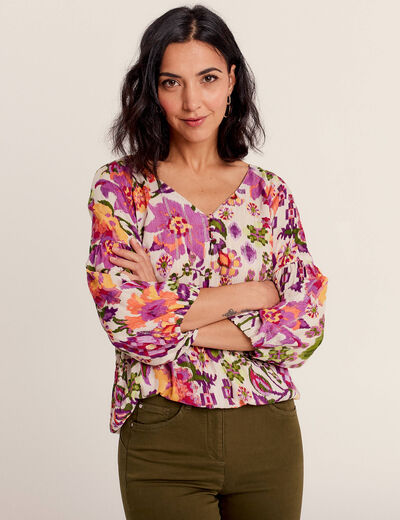Blouse manches 3/4 prune femme
