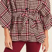 Poncho ceintur&eacute; boutonn&eacute; bordeaux femme