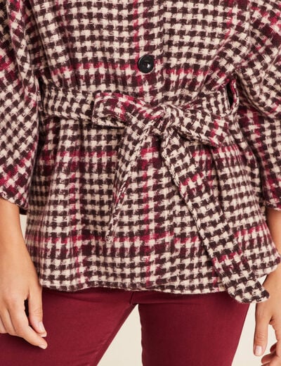 Poncho ceintur&eacute; boutonn&eacute; bordeaux femme