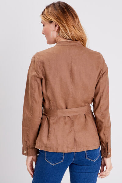 Veste droite ceinturée marron femme