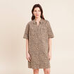 Robe courte droite imprim&eacute;e l&eacute;opard marron femme