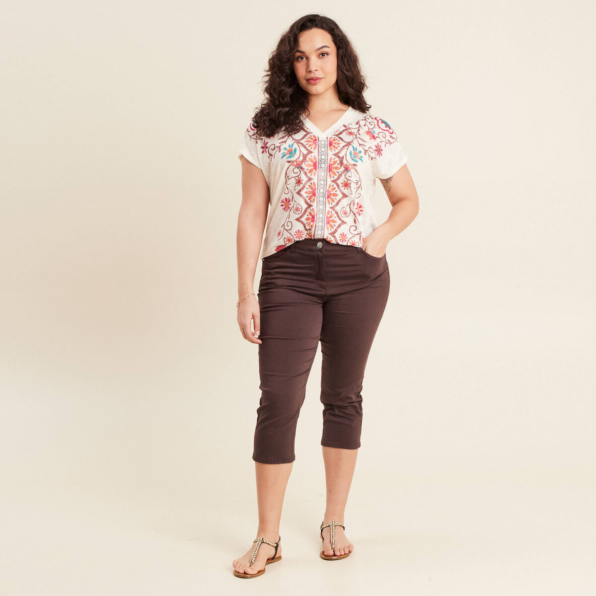 T-shirt manches courtes ecru femme
