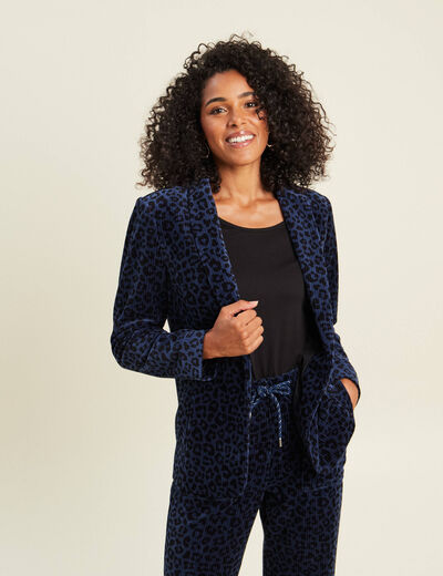 Veste tailleur velours bleu femme