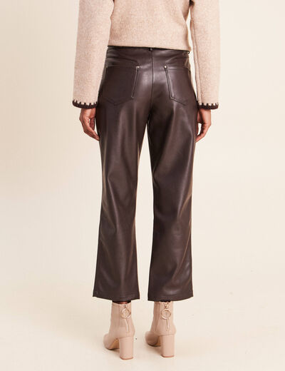 Pantalon droit 7/8&egrave;me taille bascul&eacute;e marron fonc&eacute; femme