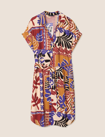 Robe courte manches courtes multicolore femme