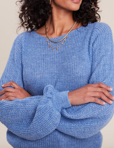 Pull manches longues bleu femme