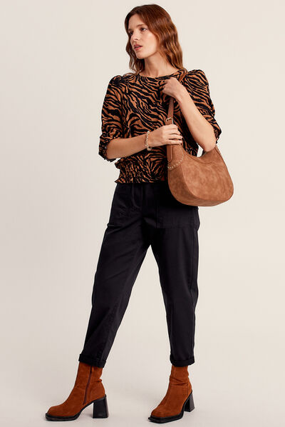 T-shirt manches 3/4 marron clair femme